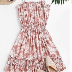 Coral leaf print bandeau dress!